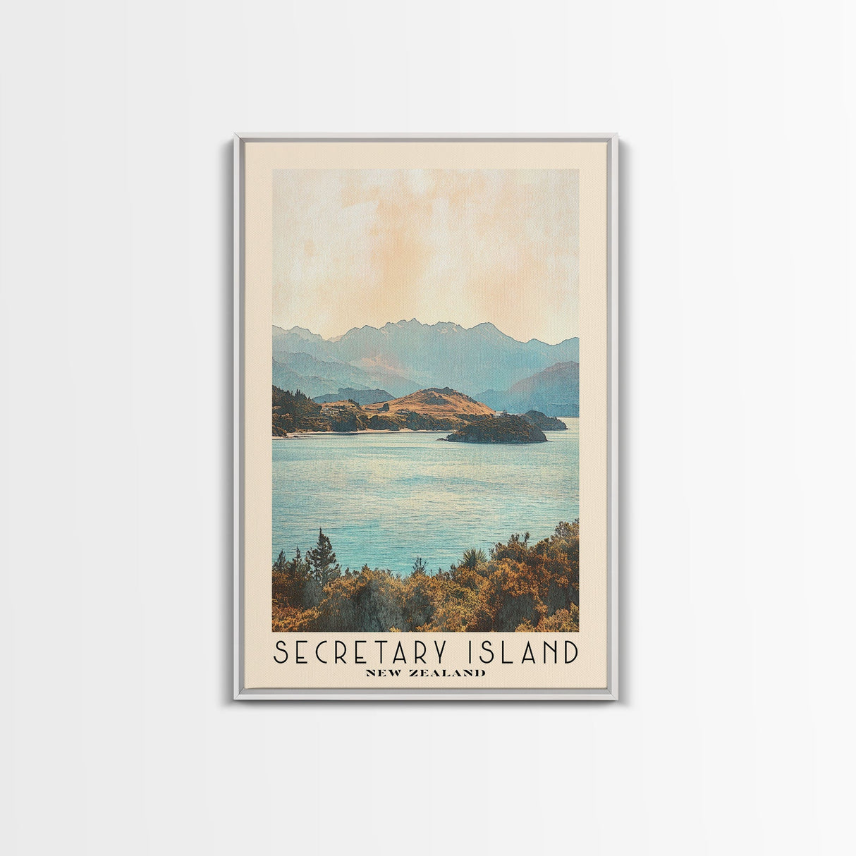 Secretary Island, New Zealand Watercolor Beach Print, Vacation Gift, New Zealand Wall Art, Framed Canvas Print, Framed Beach Painting