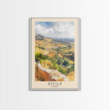 Sicily, Italy Watercolor Beach Print, Vacation Gift, Italy Wall Art, Framed Canvas Print, Framed Beach Painting