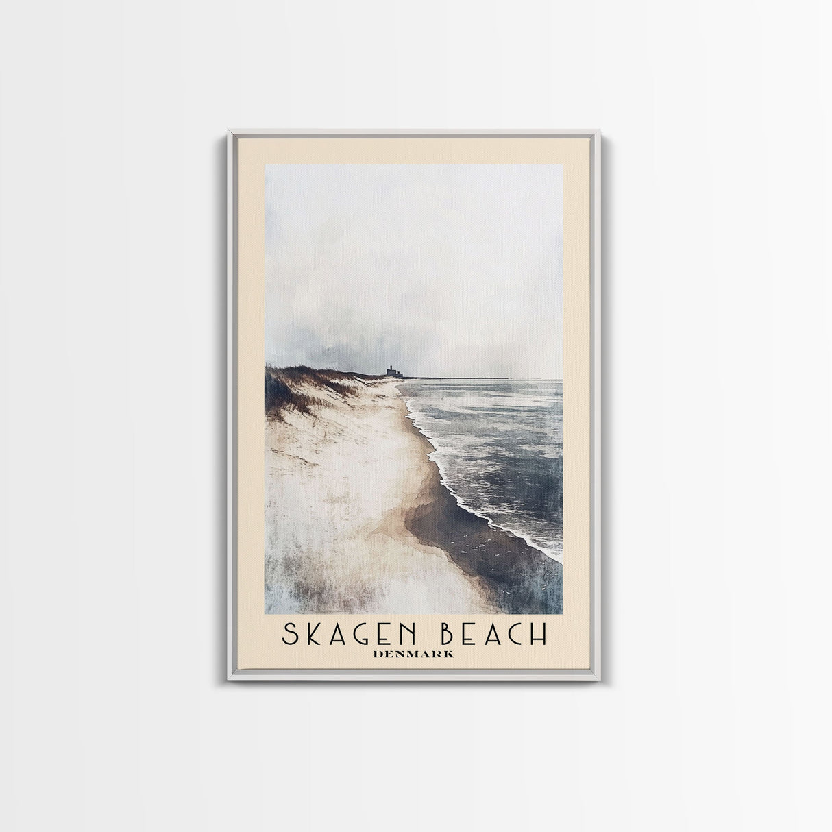 Skagen Beach, Denmark Watercolor Beach Print, Vacation Gift, Denmark Wall Art, Framed Canvas Print, Framed Beach Painting