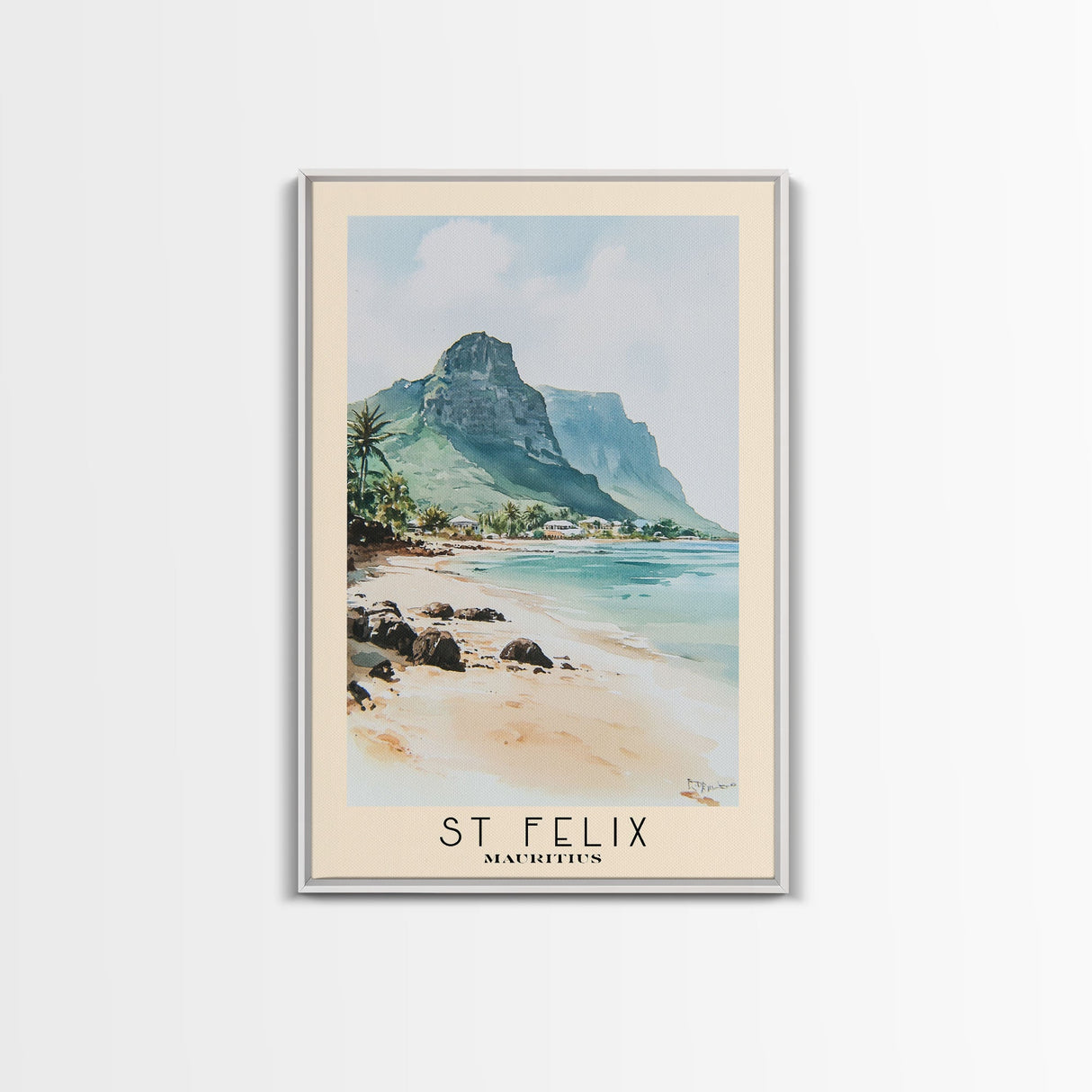 St Felix, Mauritius Watercolor Beach Print, Vacation Gift, Mauritius Wall Art, Framed Canvas Print, Framed Beach Painting