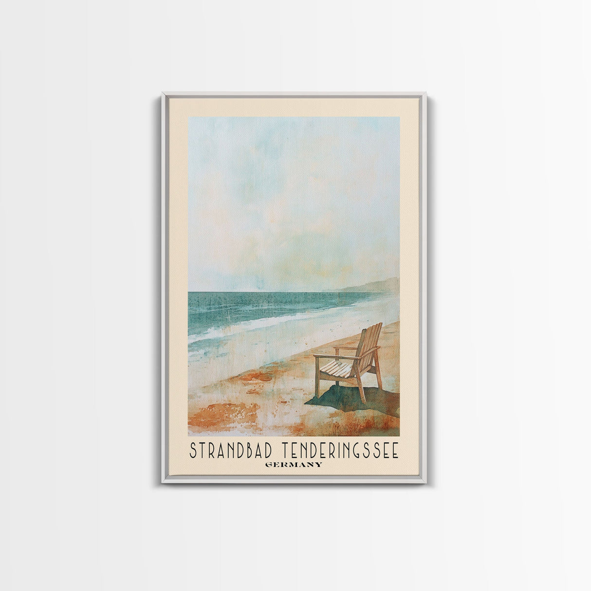 Strandbad Tenderingssee, Germany Watercolor Print, Vacation Gift, Germany Wall Art, Beach Painting, Beach Decor, Large Wall Art, Wood Frame Art