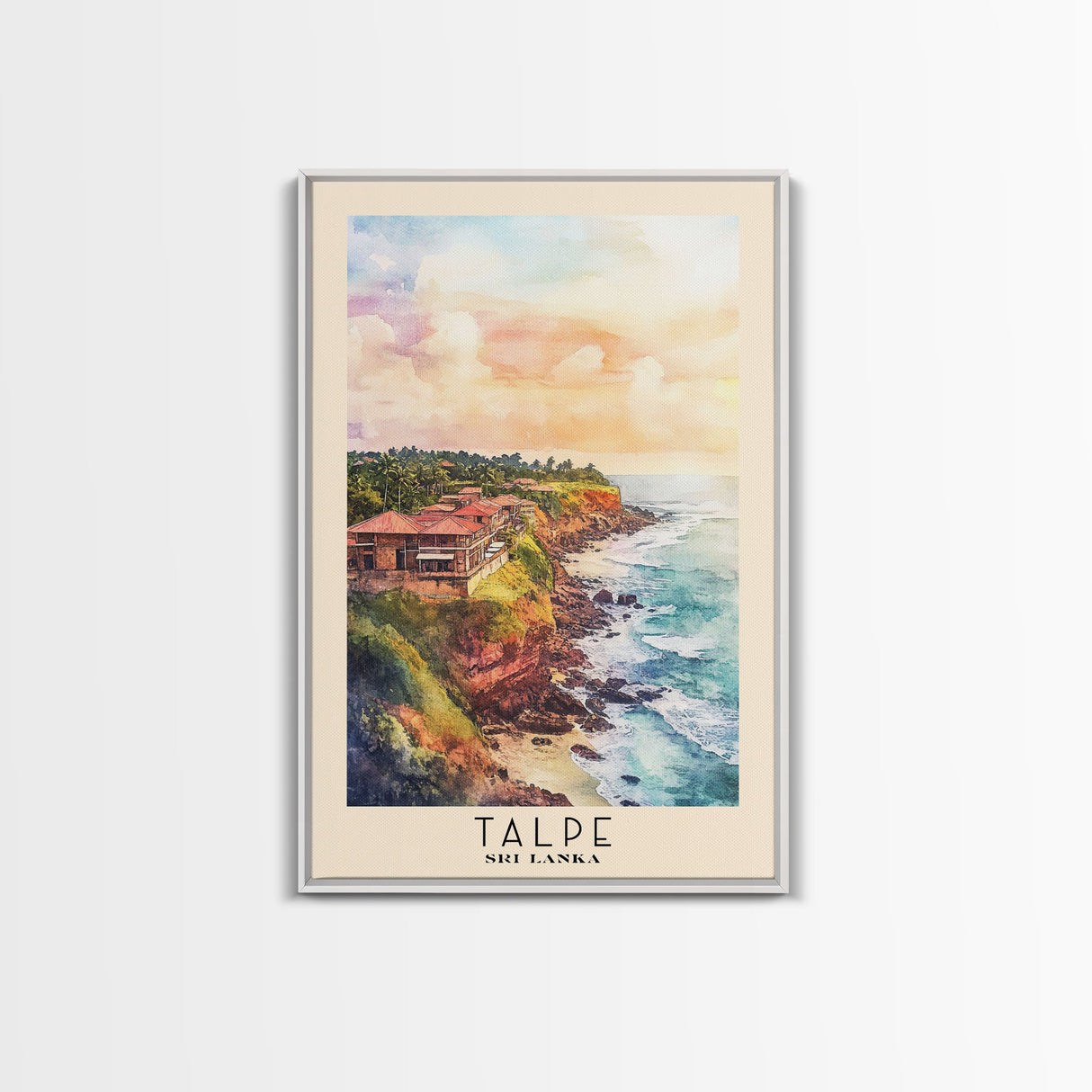 Talpe, Sri Lanka Watercolor Print, Vacation Gift, Sri Lanka Wall Art, Beach Painting, Beach Decor, Large Wall Art, Wood Frame Art