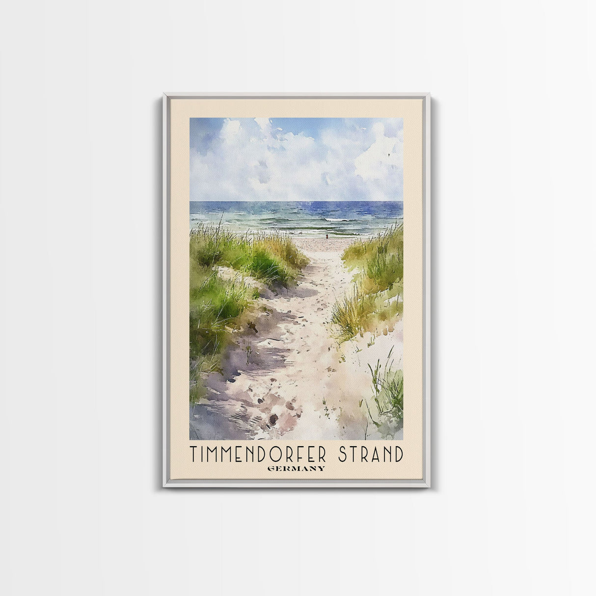 Timmendorfer Strand, Germany Watercolor Beach Print, Vacation Gift, Germany Wall Art, Framed Canvas Print, Framed Beach Painting