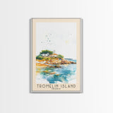 Tromelin Island, France Watercolor Beach Print, Vacation Gift, France Wall Art, Framed Canvas Print, Framed Beach Painting