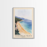 Voidokilia Beach, Greece Watercolor Beach Print, Vacation Gift, Greece Wall Art, Framed Canvas Print, Framed Beach Painting