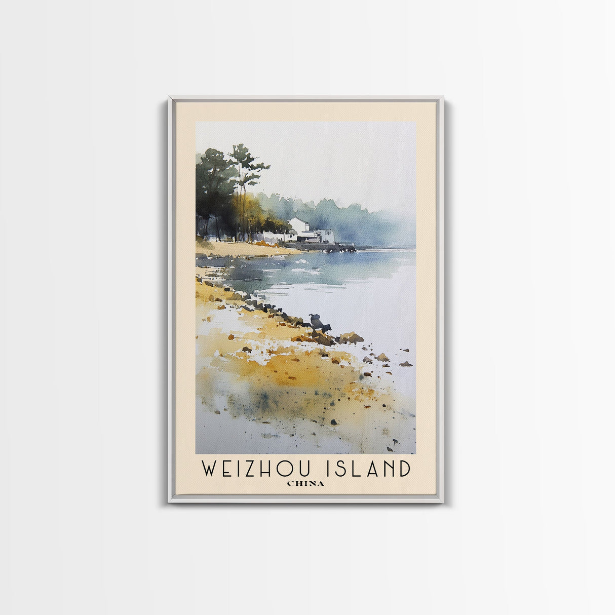 Weizhou Island, China Watercolor Print, Vacation Gift, China Wall Art, Beach Painting, Beach Decor, Large Wall Art, Wood Frame Art