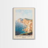 Zakynthos/Zante, Greece Watercolor Print, Vacation Gift, Greece Wall Art, Beach Painting, Beach Decor, Large Wall Art, Wood Frame Art