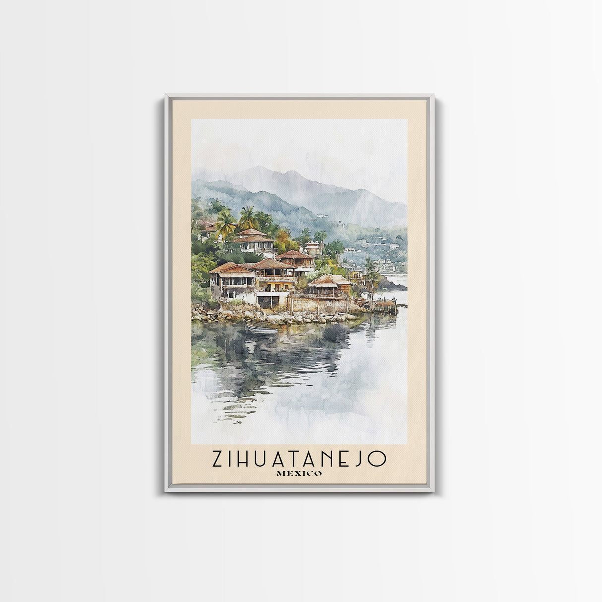 Zihuatanejo, Mexico Watercolor Beach Print, Vacation Gift, Mexico Wall Art, Framed Canvas Print, Framed Beach Painting