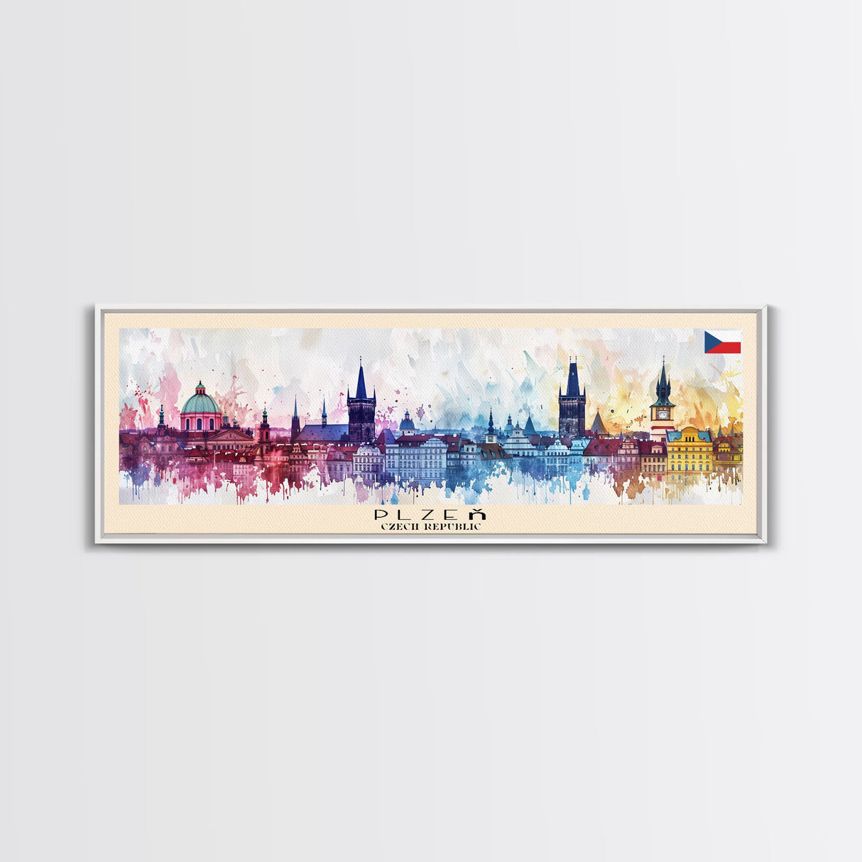 Plzen Czech Republic Wall Art, Panoramic Travel Poster, Panoramic Framed Canvas Print, City Wall Art, Wall Hanging Home Decor, Travel Art