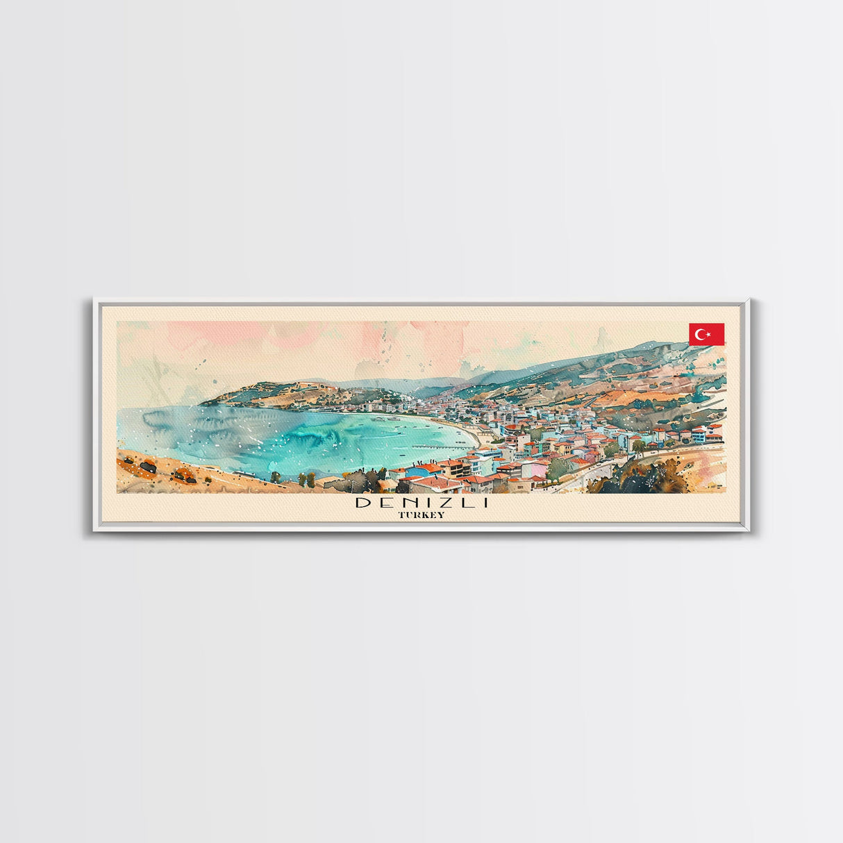 Denizli Turkey Wall Art, Panoramic Travel Poster, Panoramic Framed Canvas Print, City Wall Art, Wall Hanging Home Decor, Travel Art