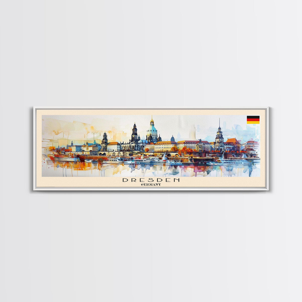 Dresde Germany Travel Art, City Art, Framed Canvas Print or Metal Wall Art, Europe Travel Poster, Panoramic Wall Art, Extra Wide Wall Art