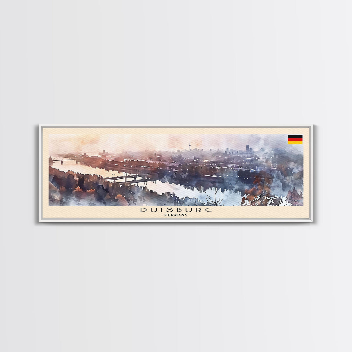 Duisburg Germany  Wall Art, Panoramic Travel Poster, Panoramic Framed Canvas Print, City Wall Art, Wall Hanging Home Decor, Travel Art