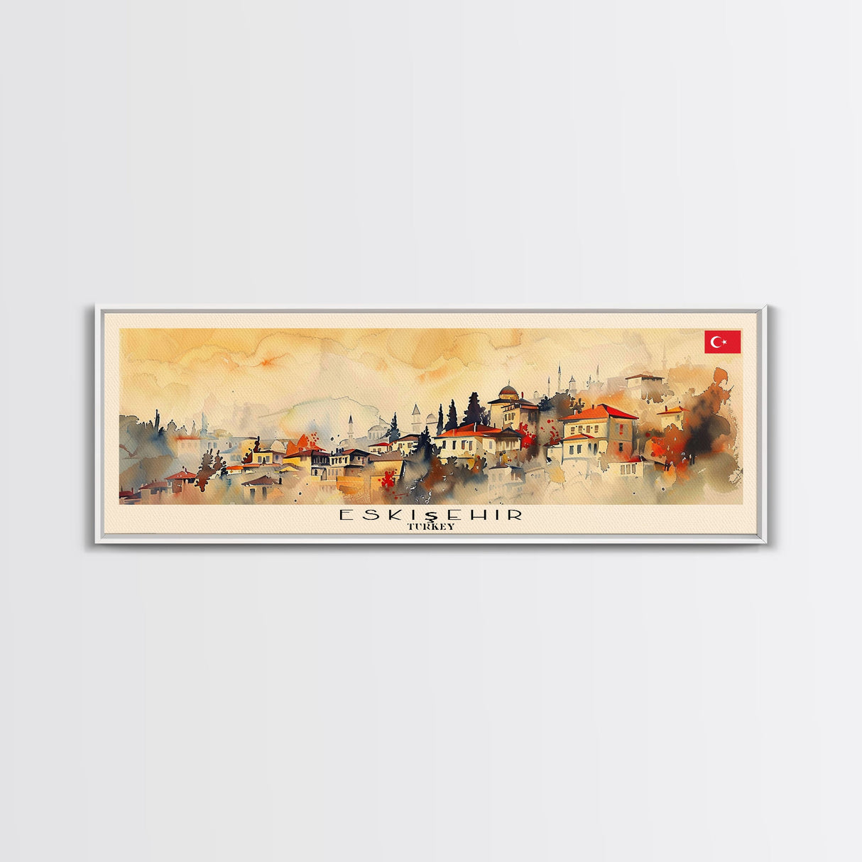 Eskisehir Turkey Panoramic Travel Poster, Framed Canvas Print or Metal Wall Art, Travel Art, Home Decor, Panoramic Painting, Midcentury Art