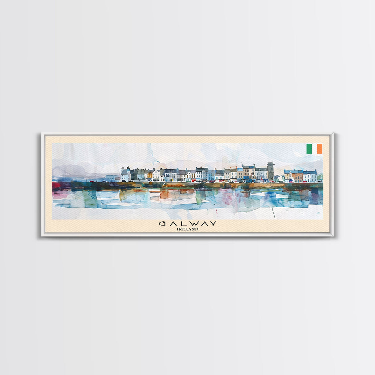 Galway Ireland Panoramic Travel Poster, Framed Canvas Print or Metal Wall Art, Travel Art, Home Decor, Panoramic Painting, Midcentury Art