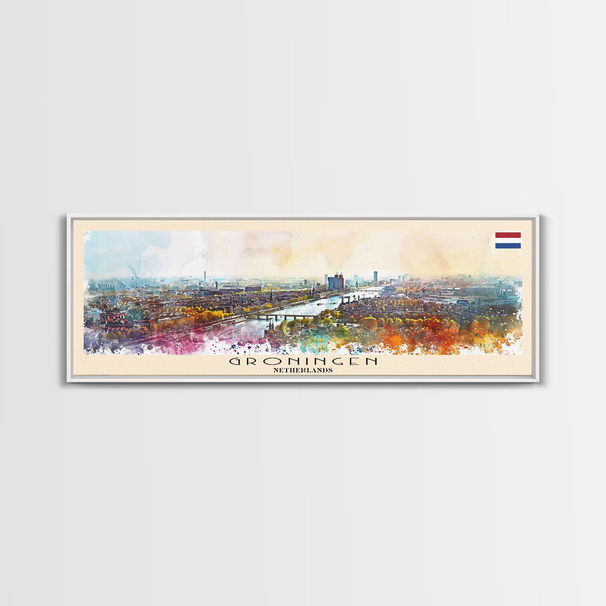 Groningen Netherlands Travel Art, City Art, Framed Canvas Print or Metal Wall Art, Europe Travel Poster, Panoramic Wall Art, Extra Wide Wall Art