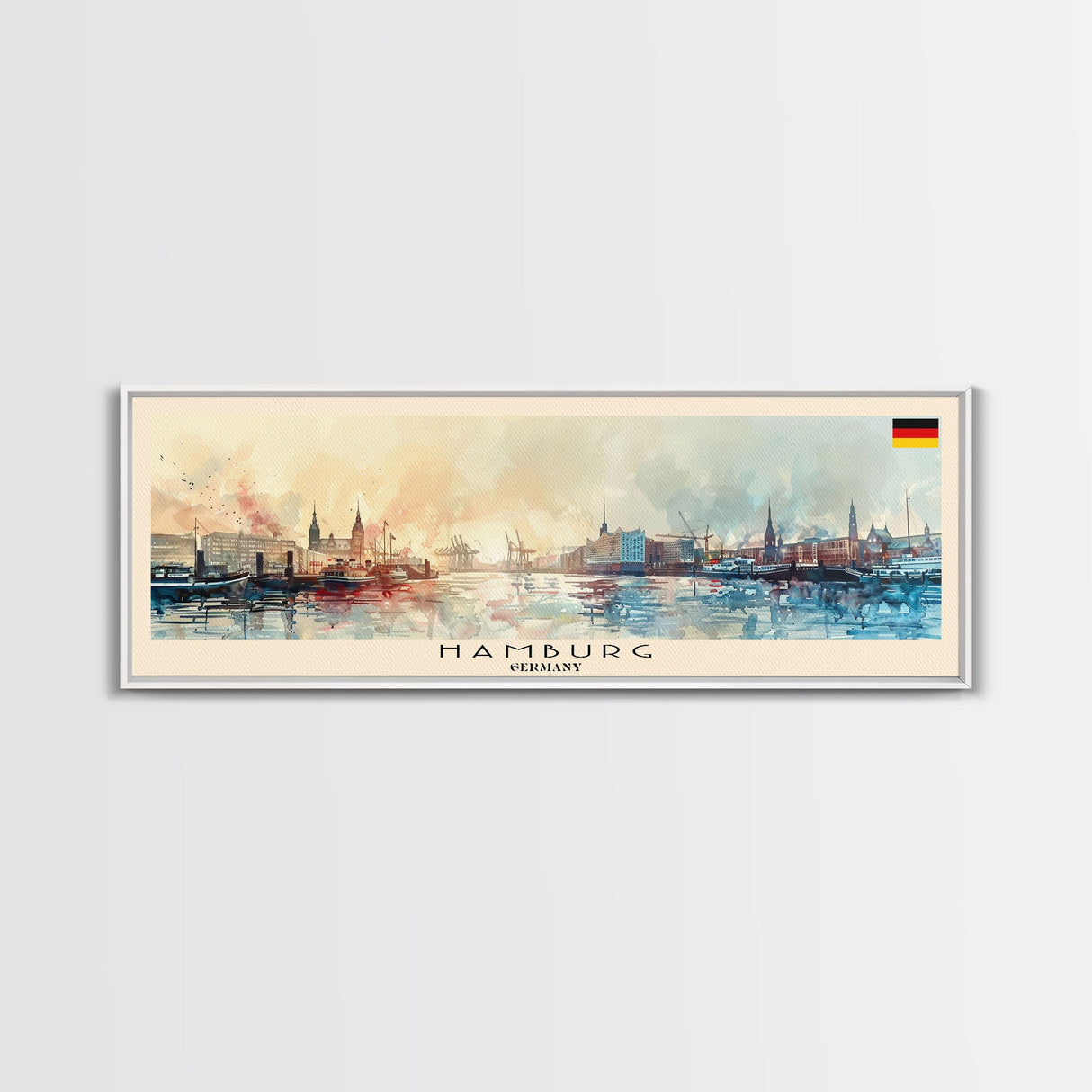 Hamburg Germany Travel Print Wall Art, Panoramic City Art, Travel Art, Wall Decor, Vacation Gift, Framed Canvas Print Or Metal Art