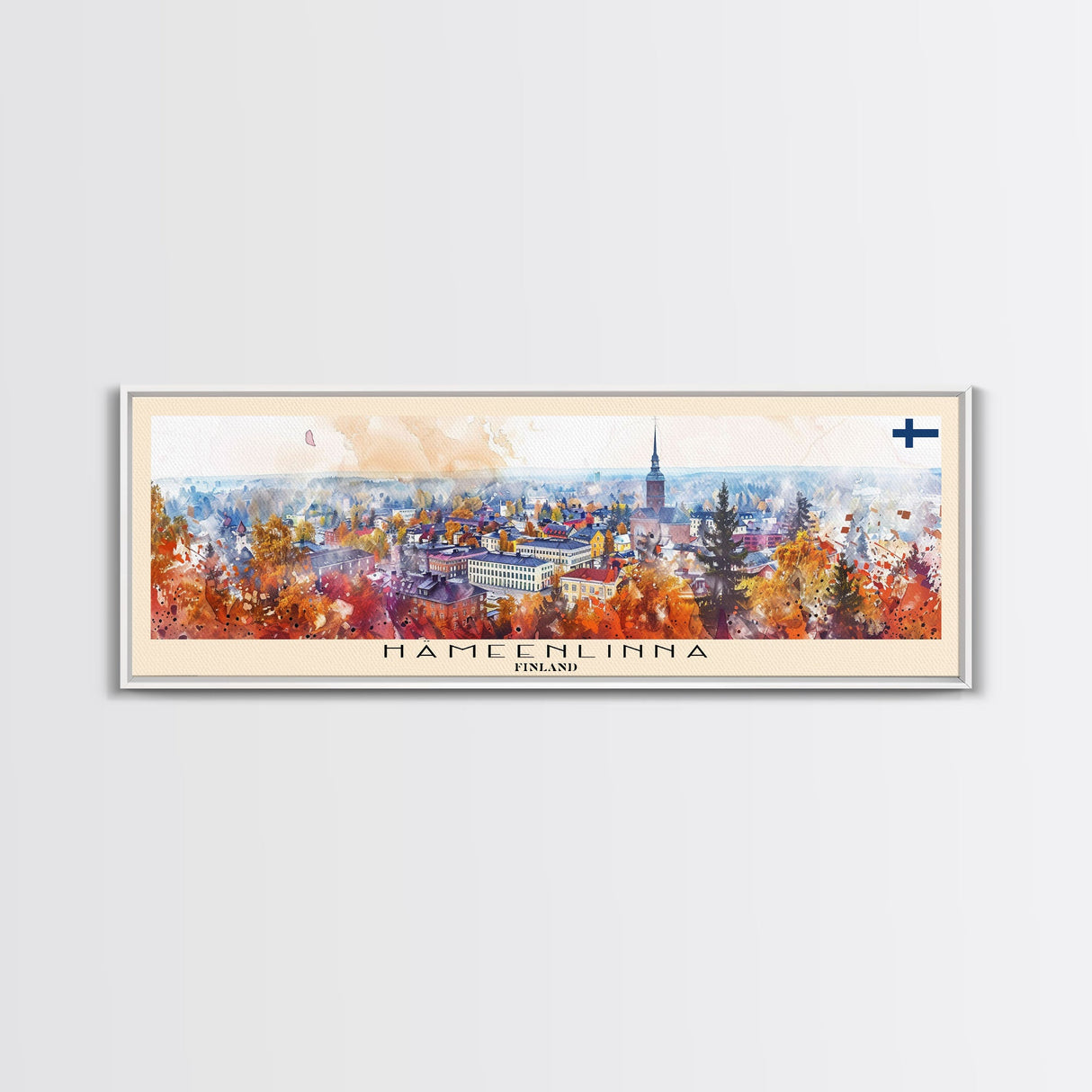 Hameenlinna Finland Travel Art, City Art, Framed Canvas Print or Metal Wall Art, Europe Travel Poster, Panoramic Wall Art, Extra Wide Wall Art