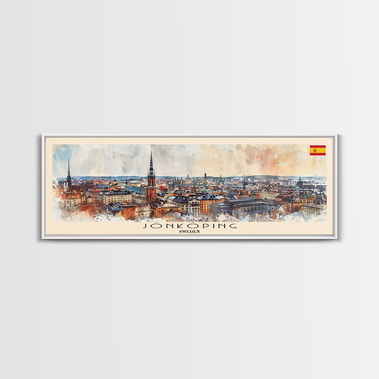 Jonkoping Sweden Travel Print Wall Art, Panoramic City Art, Travel Art, Wall Decor, Vacation Gift, Framed Canvas Print Or Metal Art