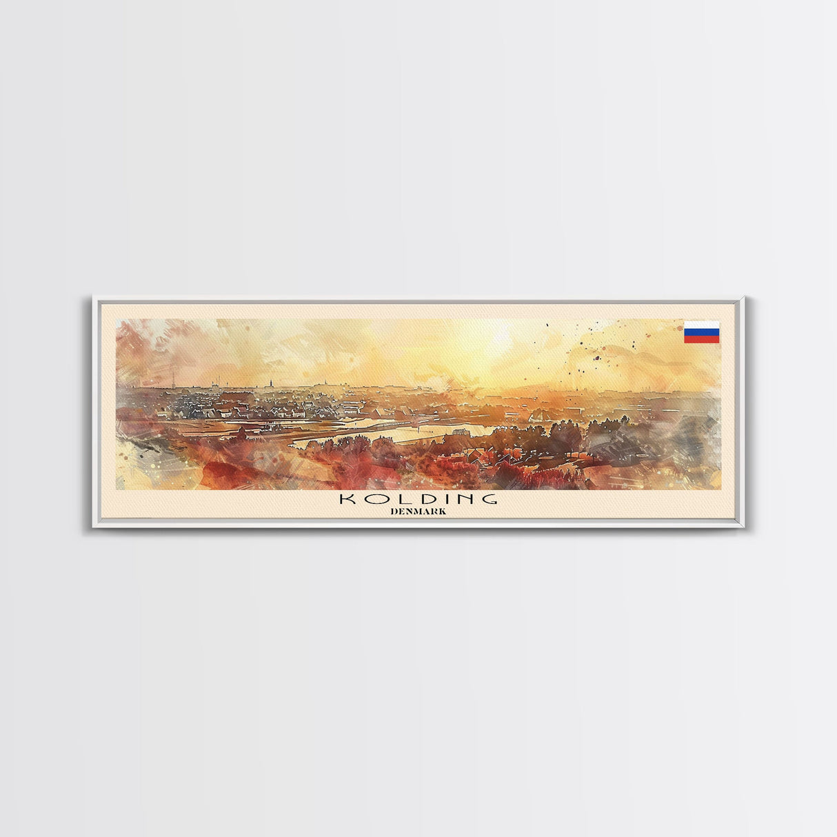 Kolding Denmark Travel Print Wall Art, Panoramic City Art, Travel Art, Wall Decor, Vacation Gift, Framed Canvas Print Or Metal Art