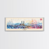 Linz Austria Panoramic Travel Poster, Framed Canvas Print or Metal Wall Art, Travel Art, Home Decor, Panoramic Painting, Midcentury Art