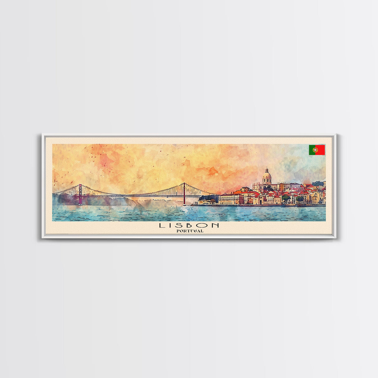 Lisbon Portugal Travel Print Wall Art, Panoramic City Art, Travel Art, Wall Decor, Vacation Gift, Framed Canvas Print Or Metal Art