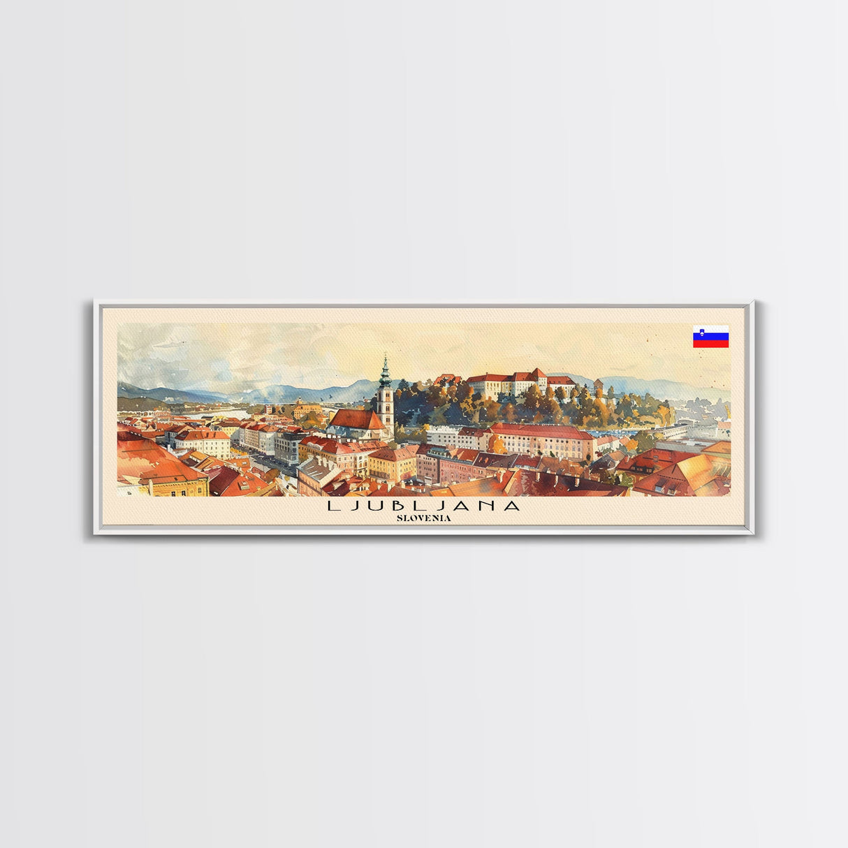 Ljubljana Slovenia Wall Art, Panoramic Travel Poster, Panoramic Framed Canvas Print, City Wall Art, Wall Hanging Home Decor, Travel Art