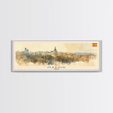 Madrid Spain Panoramic Travel Poster, Framed Canvas Print or Metal Wall Art, Travel Art, Home Decor, Panoramic Painting, Midcentury Art