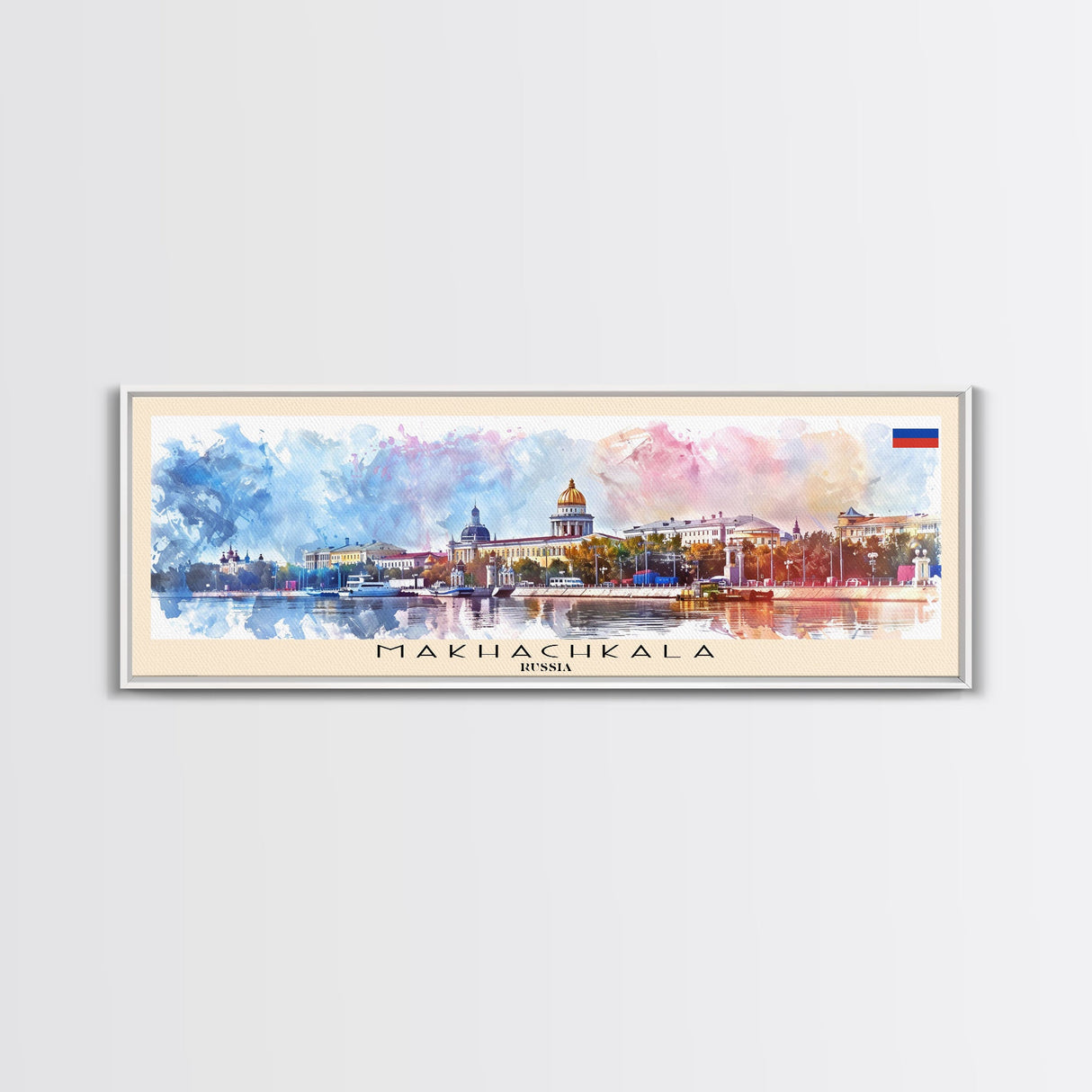 Makhachkala Russia Travel Art, City Art, Framed Canvas Print or Metal Wall Art, Europe Travel Poster, Panoramic Wall Art, Extra Wide Wall Art