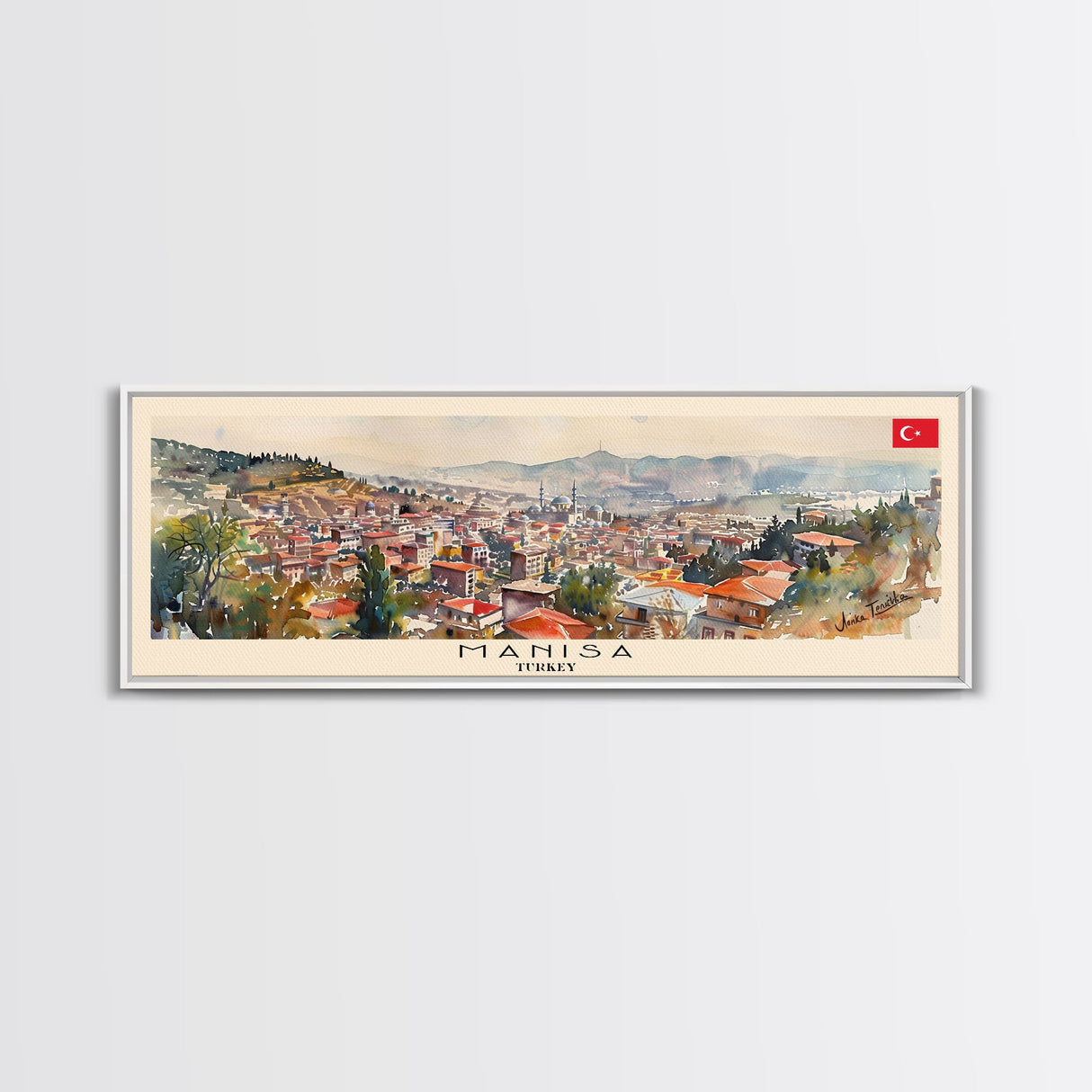 Manisa Turkey Wall Art, Panoramic Travel Poster, Panoramic Framed Canvas Print, City Wall Art, Wall Hanging Home Decor, Travel Art