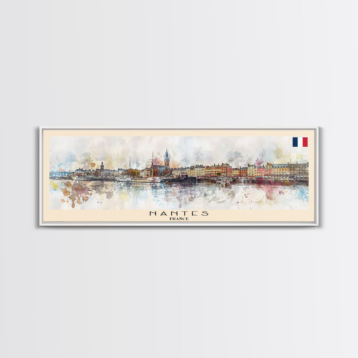 Nantes France Travel Print Wall Art, Panoramic City Art, Travel Art, Wall Decor, Vacation Gift, Framed Canvas Print Or Metal Art