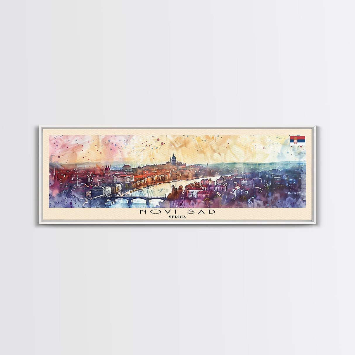 Novi Sad Serbia Travel Art, City Art, Framed Canvas Print or Metal Wall Art, Europe Travel Poster, Panoramic Wall Art, Extra Wide Wall Art