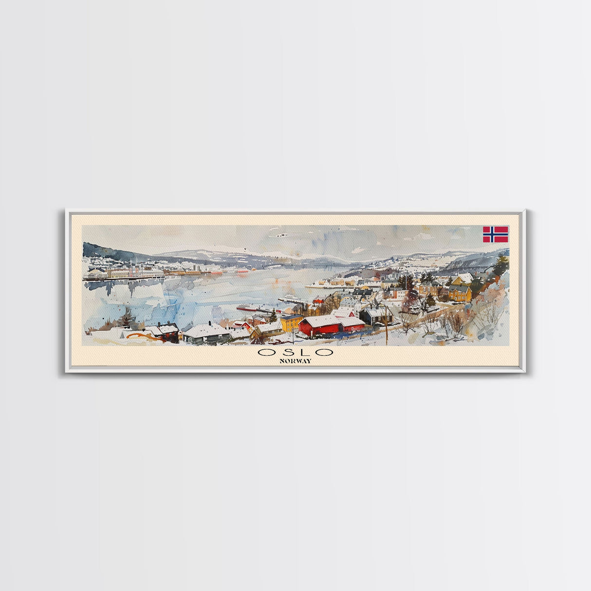 Oslo Norway Travel Art, City Art, Framed Canvas Print or Metal Wall Art, Europe Travel Poster, Panoramic Wall Art, Extra Wide Wall Art