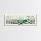 Paris France Panoramic Travel Poster, Framed Canvas Print or Metal Wall Art, Travel Art, Home Decor, Panoramic Painting, Midcentury Art