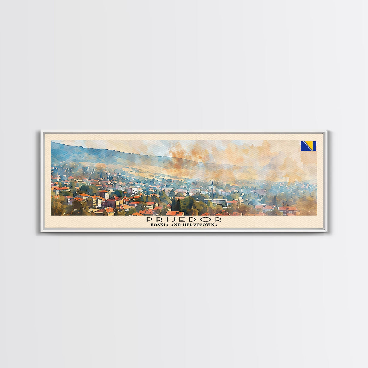 Prijedor Bosnia Travel Art, City Art, Framed Canvas Print or Metal Wall Art, Europe Travel Poster, Panoramic Wall Art, Extra Wide Wall Art