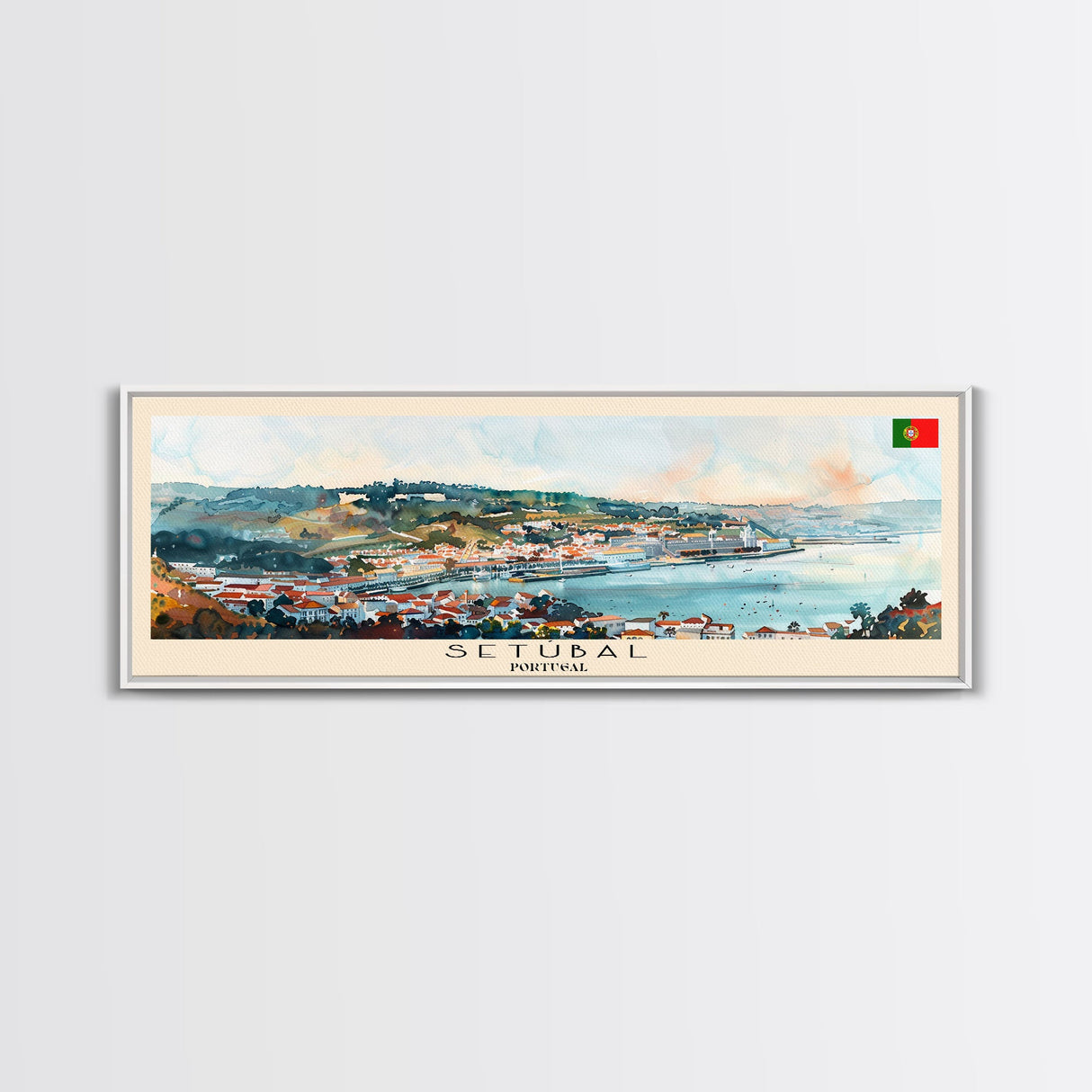 Setbal Portugal Travel Print Wall Art, Panoramic City Art, Travel Art, Wall Decor, Vacation Gift, Framed Canvas Print Or Metal Art