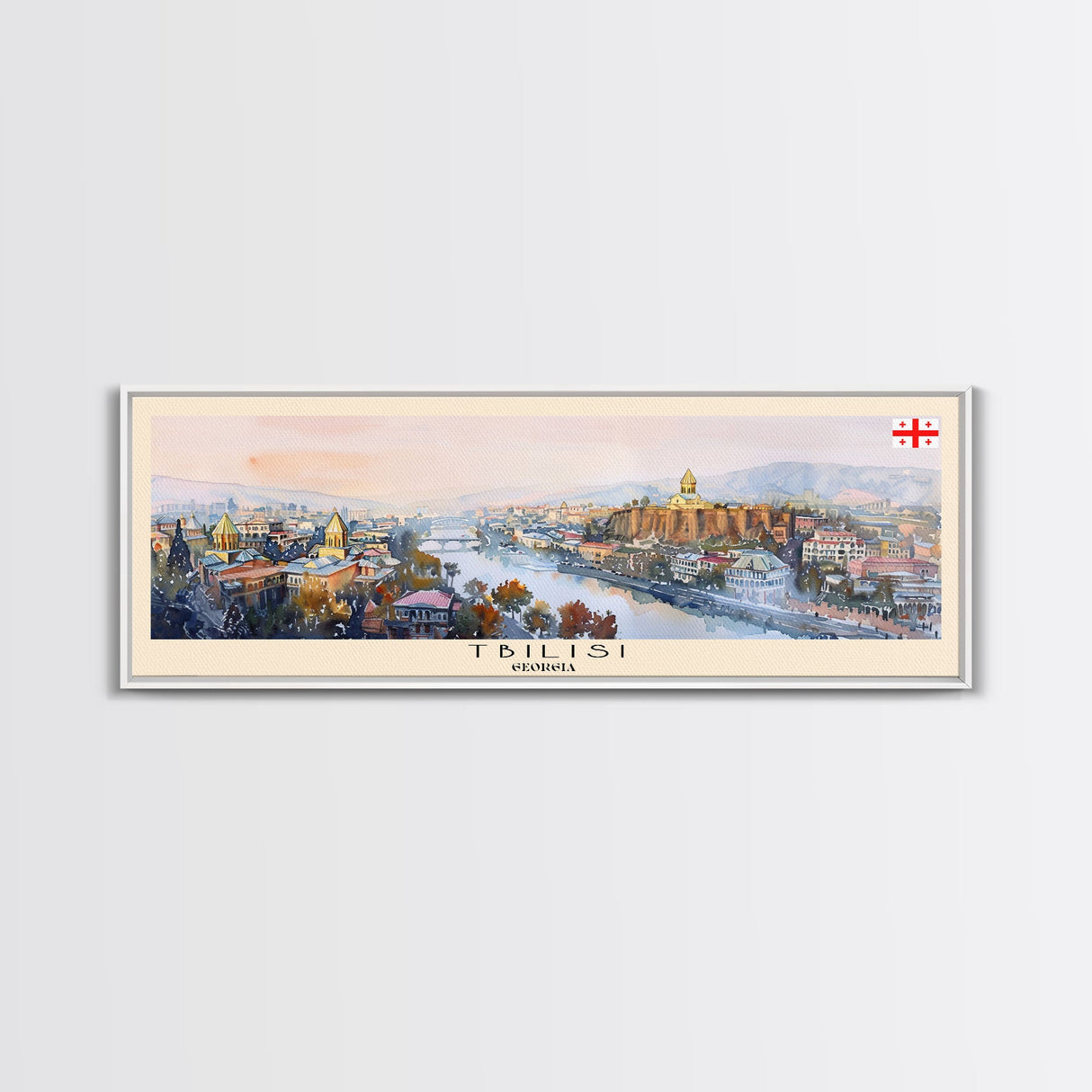 Tbilisi Georgia Travel Art, City Art, Framed Canvas Print or Metal Wall Art, Europe Travel Poster, Panoramic Wall Art, Extra Wide Wall Art