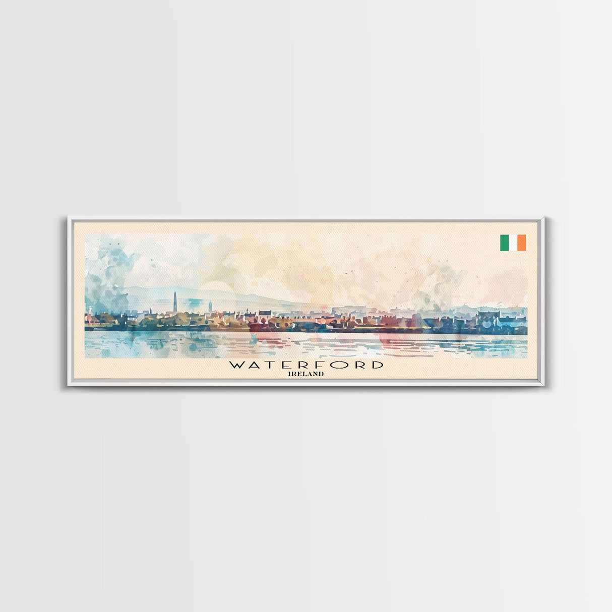 Waterford Ireland Panoramic Travel Poster, Framed Canvas Print or Metal Wall Art, Travel Art, Home Decor, Panoramic Painting, Midcentury Art