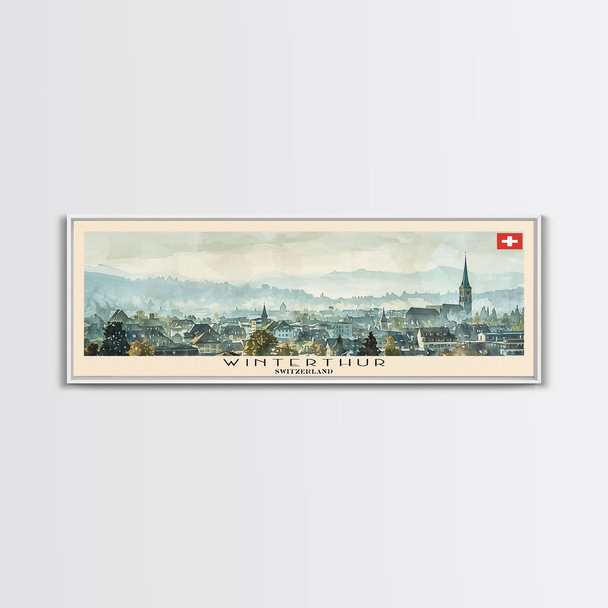 Winterthur Switzerland Travel Art, City Art, Framed Canvas Print or Metal Wall Art, Europe Travel Poster, Panoramic Wall Art, Extra Wide Wall Art