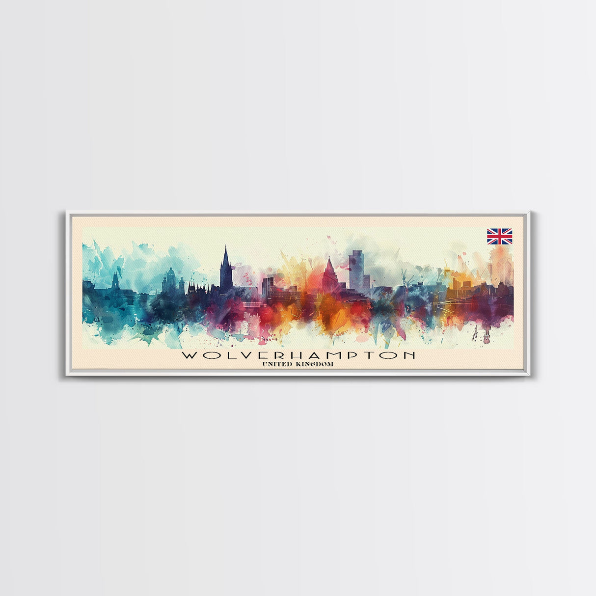 Wolverhampton United Kingdom Panoramic Travel Poster, Framed Canvas Print or Metal Wall Art, Travel Art, Home Decor, Panoramic Painting, Midcentury Art