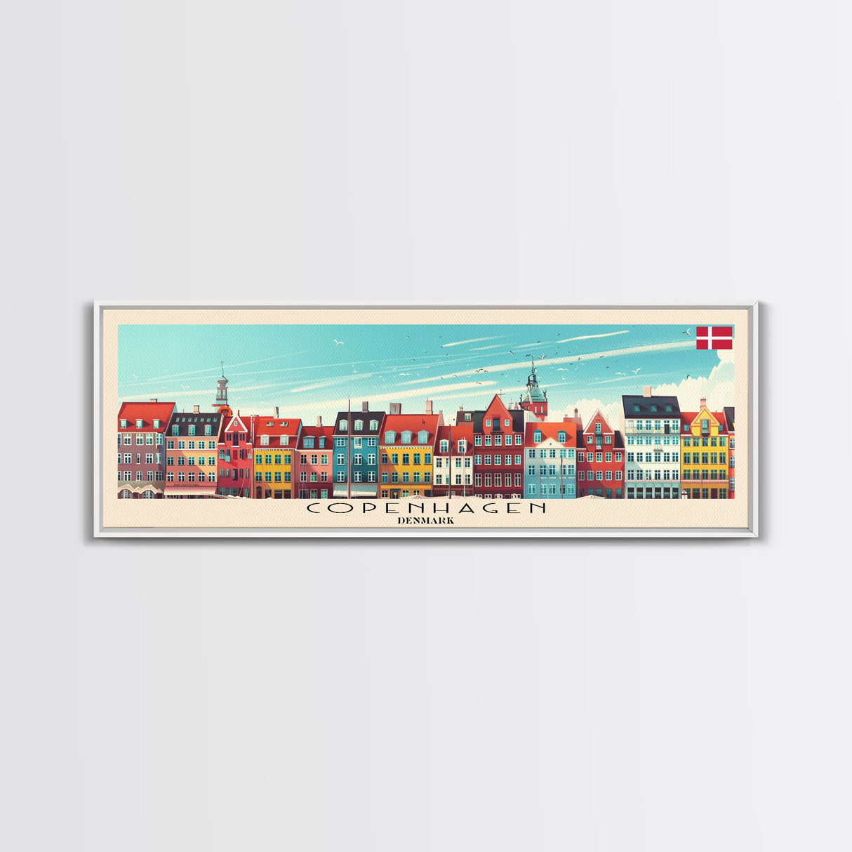 Copenhagen Denmark Travel Print Wall Art, Panoramic City Art, Travel Art, Wall Decor, Vacation Gift, Framed Canvas Print Or Metal Art