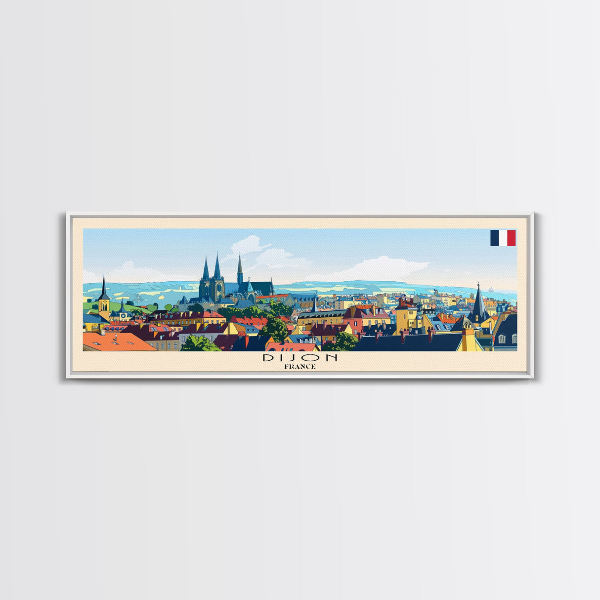 Dijon France Travel Art, City Art, Framed Canvas Print or Metal Wall Art, Europe Travel Poster, Panoramic Wall Art, Extra Wide Wall Art