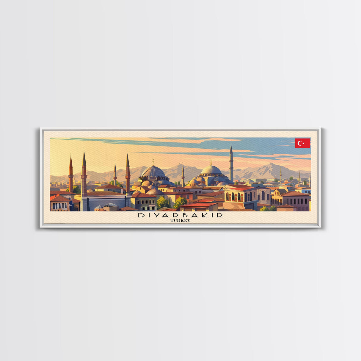 Diyarbakr Turkey Panoramic Travel Poster, Framed Canvas Print or Metal Wall Art, Travel Art, Home Decor, Panoramic Painting, Midcentury Art