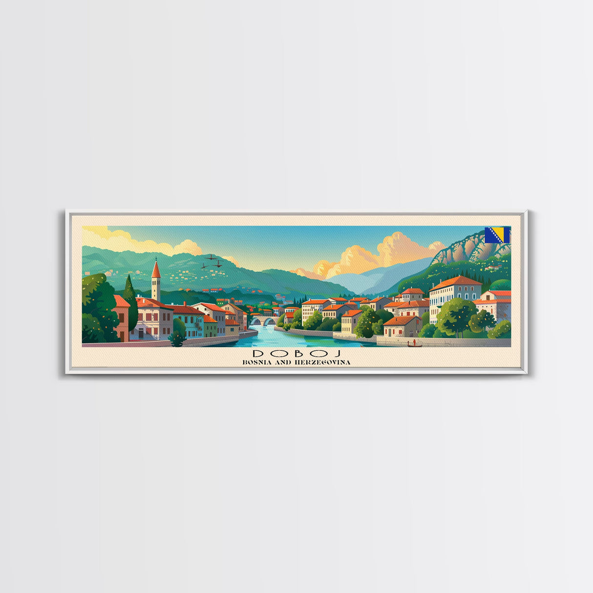 Doboj Bosnia Travel Print Wall Art, Panoramic City Art, Travel Art, Wall Decor, Vacation Gift, Framed Canvas Print Or Metal Art