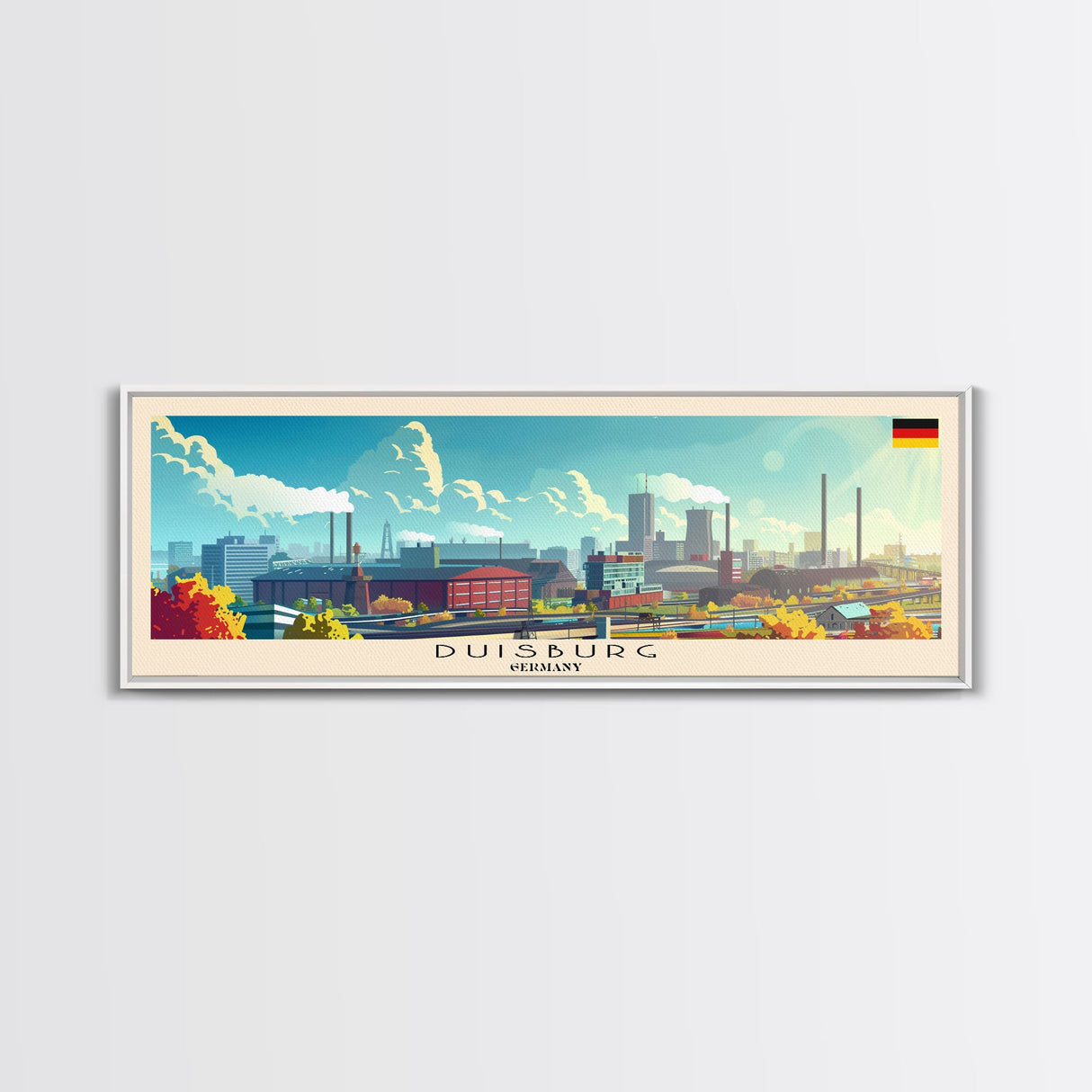 Duisburg Germany  Wall Art, Panoramic Travel Poster, Panoramic Framed Canvas Print, City Wall Art, Wall Hanging Home Decor, Travel Art