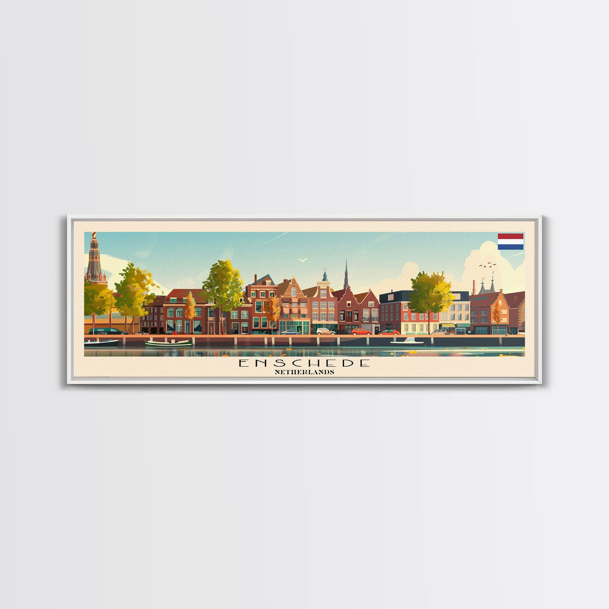 Enschede Netherlands Wall Art, Panoramic Travel Poster, Panoramic Framed Canvas Print, City Wall Art, Wall Hanging Home Decor, Travel Art