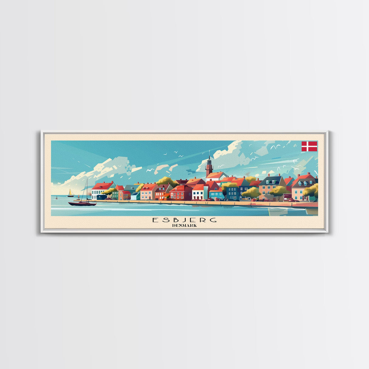 Esbjerg Denmark Travel Art, City Art, Framed Canvas Print or Metal Wall Art, Europe Travel Poster, Panoramic Wall Art, Extra Wide Wall Art