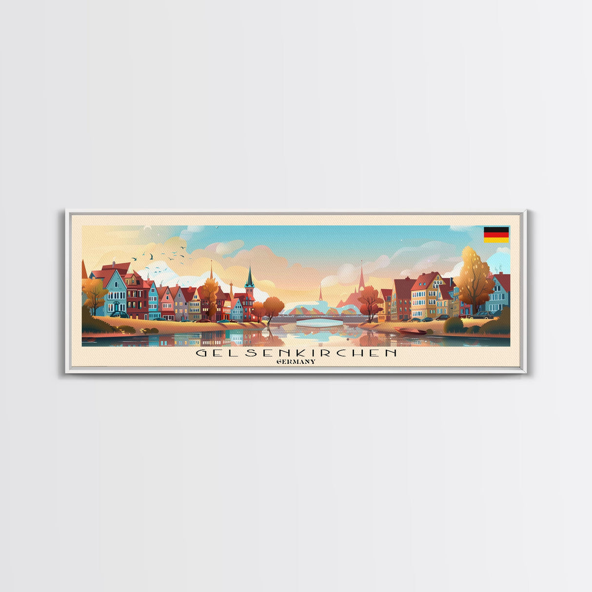 Gelsenkirchen Germany Panoramic Travel Poster, Framed Canvas Print or Metal Wall Art, Travel Art, Home Decor, Panoramic Painting, Midcentury Art