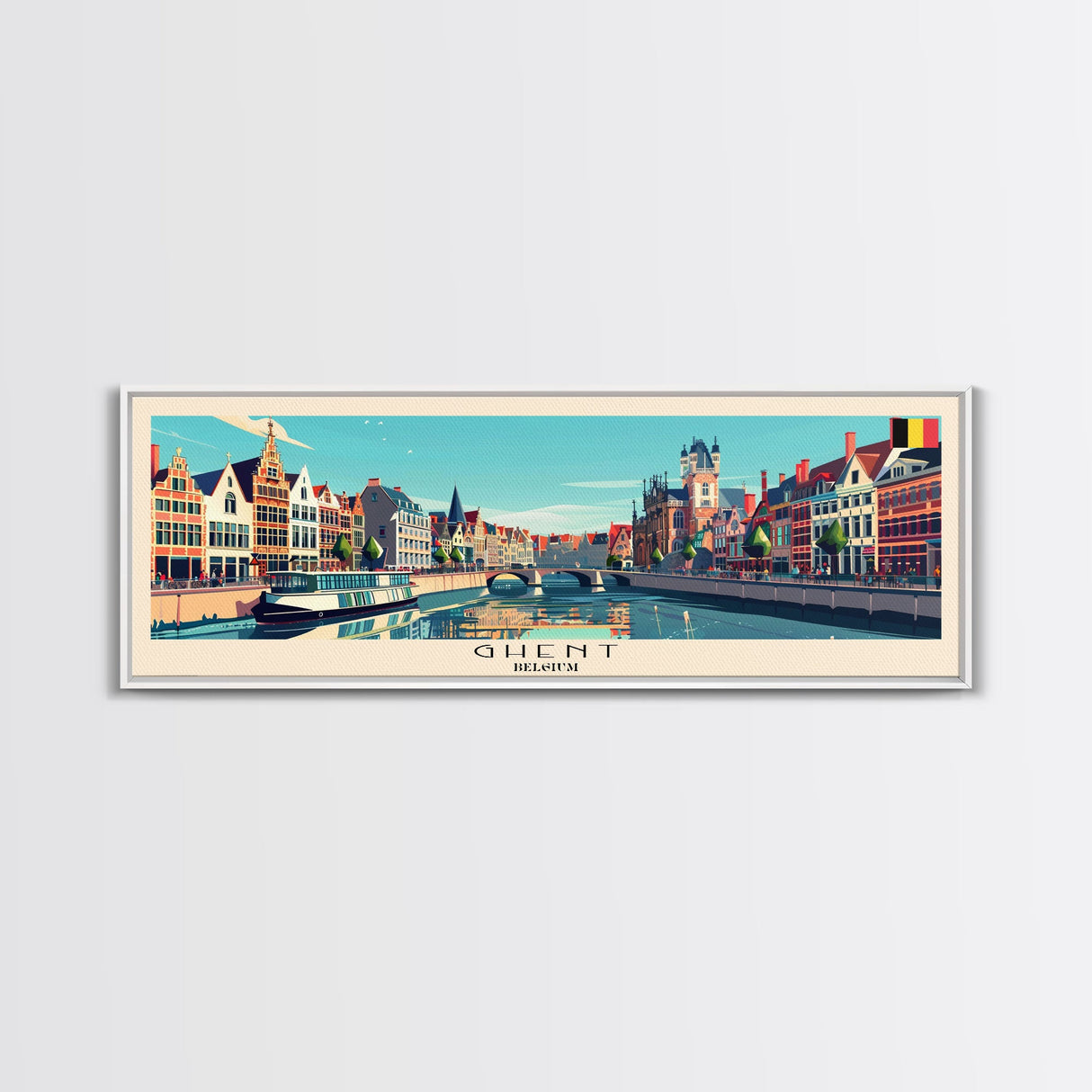 Ghent Belgium Wall Art, Panoramic Travel Poster, Panoramic Framed Canvas Print, City Wall Art, Wall Hanging Home Decor, Travel Art