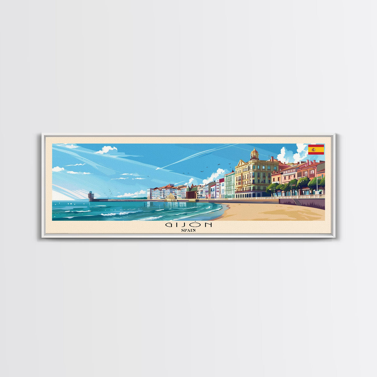 Gijón Spain Travel Print Wall Art, Panoramic City Art, Travel Art, Wall Decor, Vacation Gift, Framed Canvas Print Or Metal Art