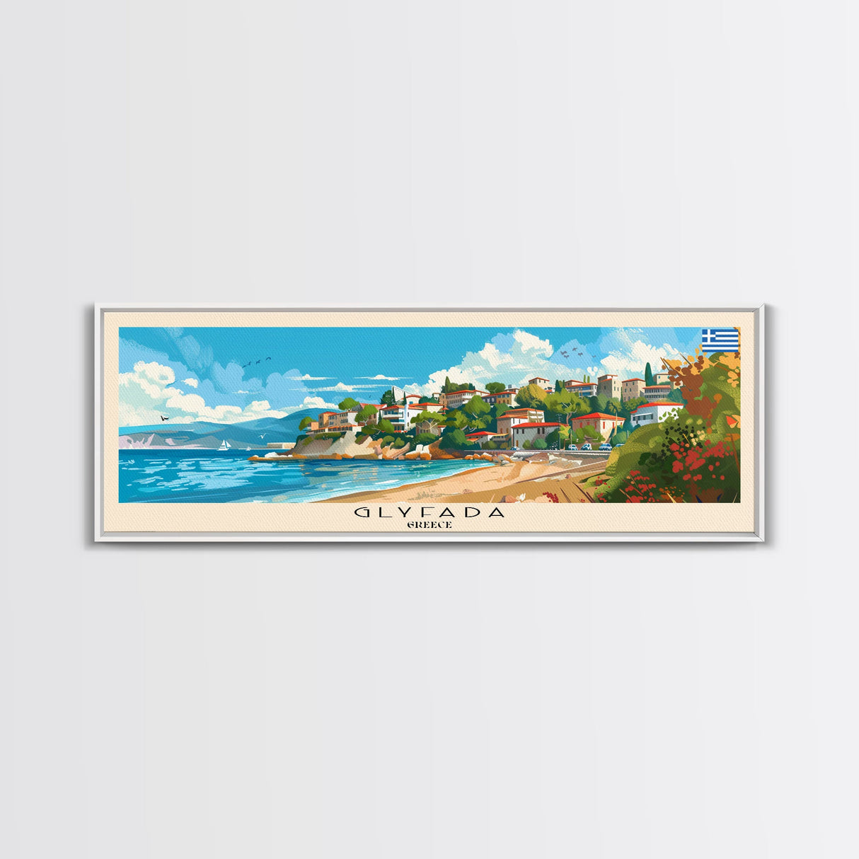 Glyfada Greece Wall Art, Panoramic Travel Poster, Panoramic Framed Canvas Print, City Wall Art, Wall Hanging Home Decor, Travel Art